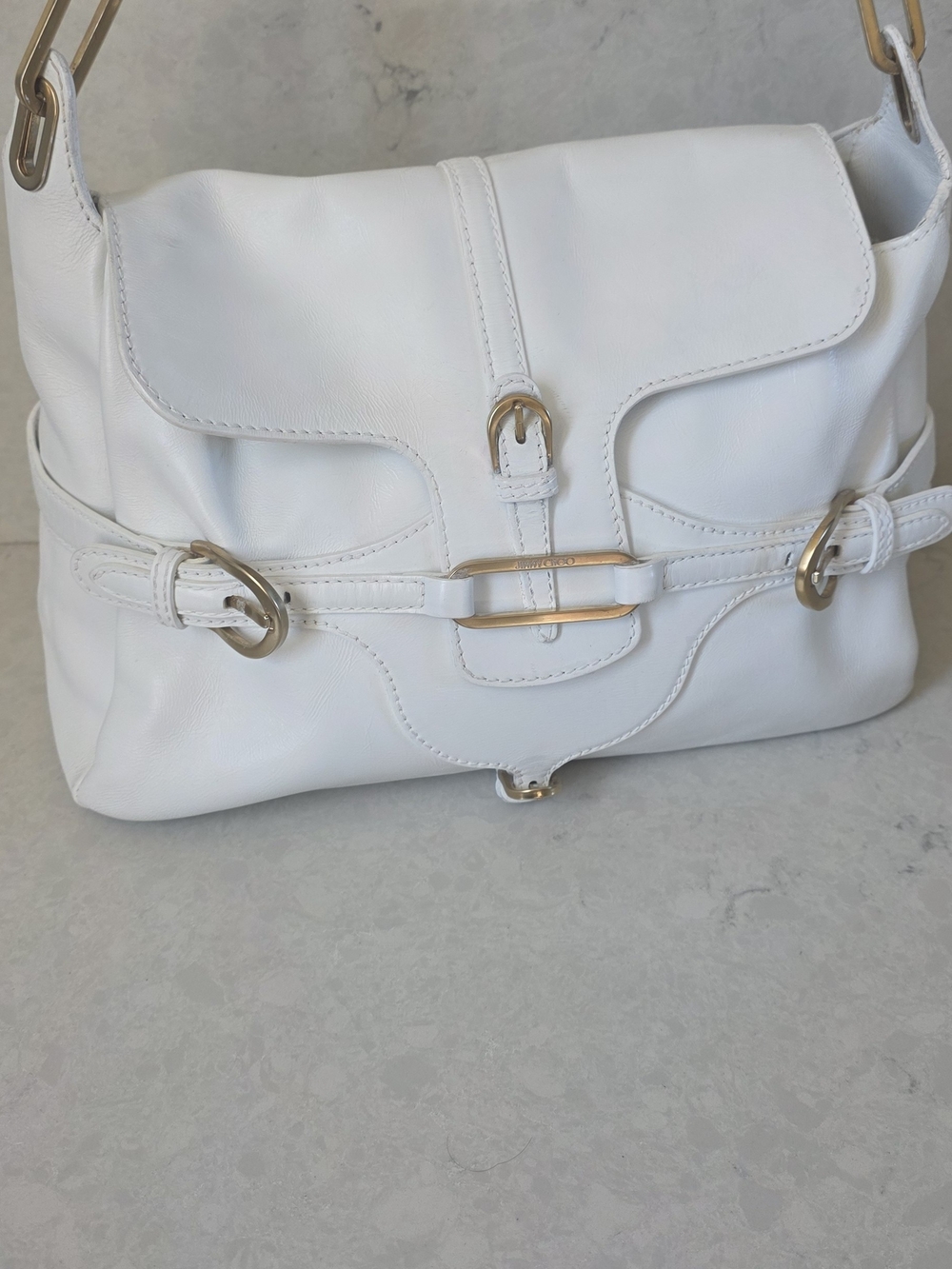 Jimmy Choo White Leather Shoulder Bag with Gold Hardware